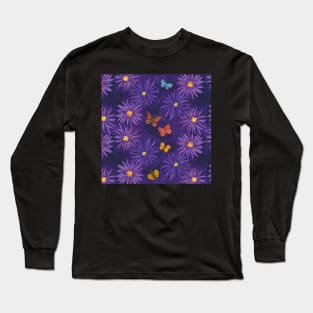 Dark Night Butterflies with Blooms Long Sleeve T-Shirt